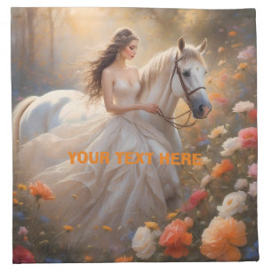 Bride & White Stallion Horse Standing in a Meadow Cloth Napkin