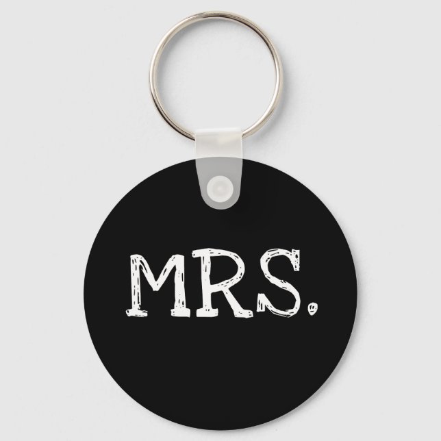 Bride White Text Mrs. Keychain (Front)