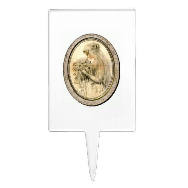 Bride White Vintage Bridal Shower Wedding Cake Topper (Front)