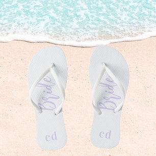 Bride white violet lavender monogram initials flip flops