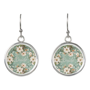 Bride white wildflowers flowers earrings