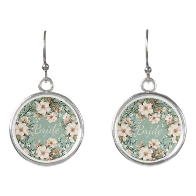 Bride white wildflowers flowers earrings (Front)