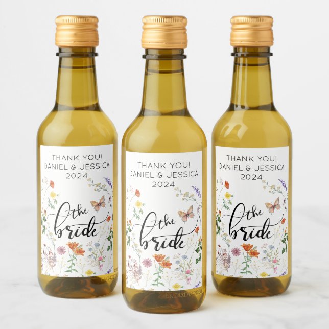 Bride Wild Flower Vintage Bridal Mini Wine Label (Bottles)