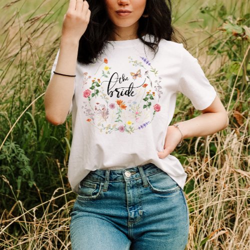 Bride Wild Flowers Vintage Butterfly T_Shirt