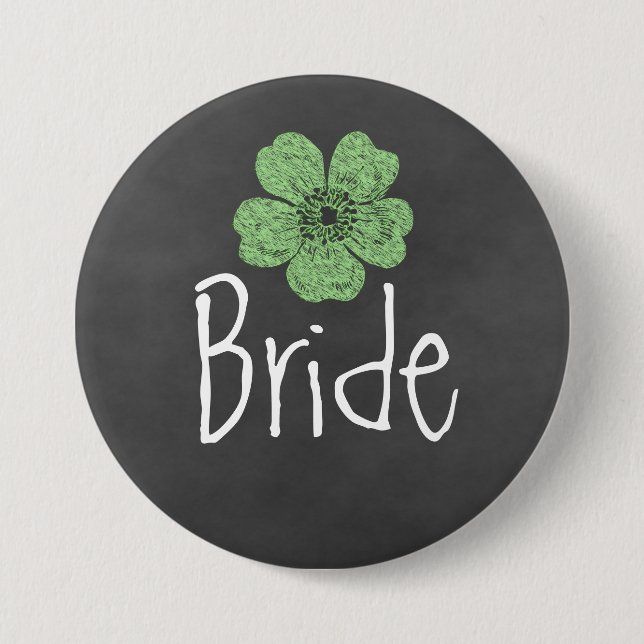 Bride Wild Green Roses Chalkboard Pinback Button (Front)