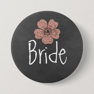 Bride Wild Peach Roses Chalkboard Pinback Button