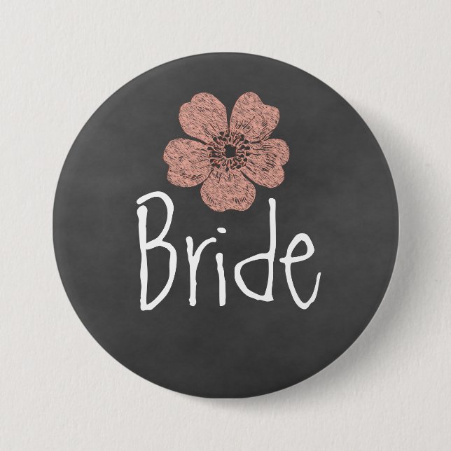 Bride Wild Peach Roses Chalkboard Pinback Button (Front)