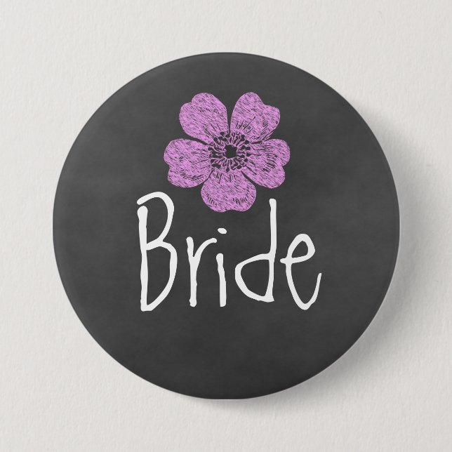 Bride Wild Pink Roses Chalkboard Button (Front)