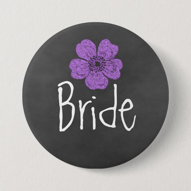 Bride Wild Purple Roses Chalkboard Button (Front)