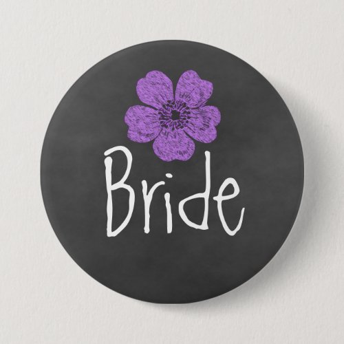 Bride Wild Purple Roses Chalkboard Button