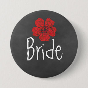 Bride Wild Red Roses Chalkboard Pinback Button
