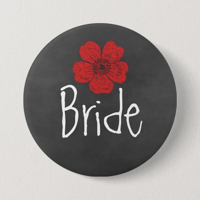 Bride Wild Red Roses Chalkboard Pinback Button (Front)