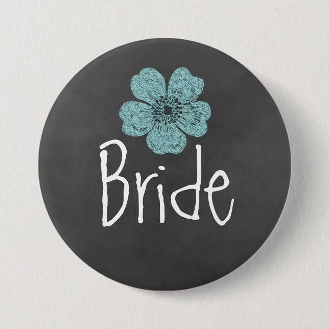 Bride Wild Teal Roses Chalkboard Pinback Button (Front)