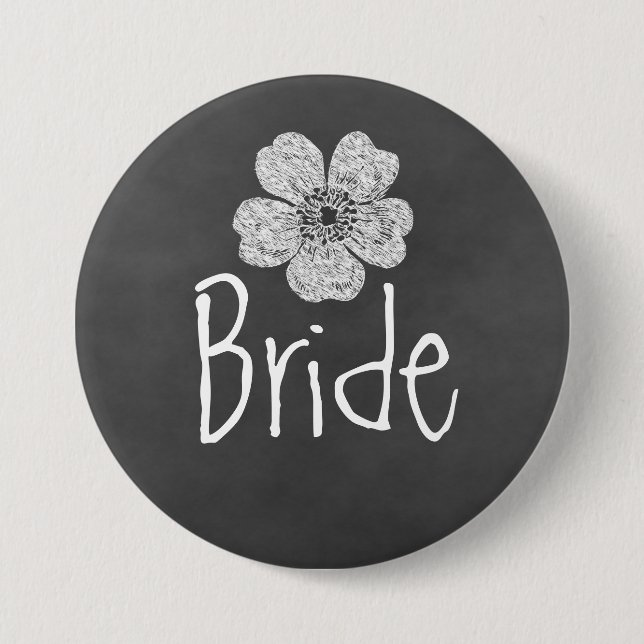 Bride Wild White Roses Chalkboard Button (Front)