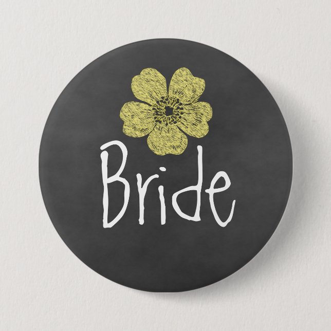 Bride Wild Yellow Roses Chalkboard Button (Front)