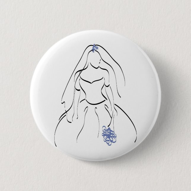 Bride With Blue Flowers Button (Front)