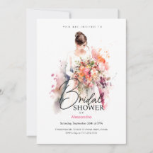 Bride with Flowers in Watercolor | Bridal Shower