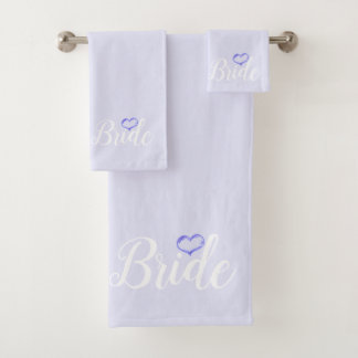 bride with heart in light lavender bath towel set