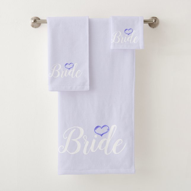 bride with heart in light lavender bath towel set (Insitu)