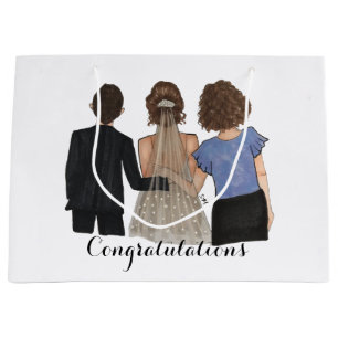 Bride with Parents Illustration Wedding Large Gift Bag