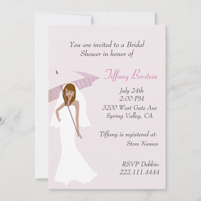 Bride with Pink Umbrella Bridal Shower Invitation (Front)