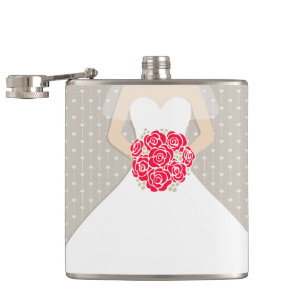 Bride with red roses hip flask