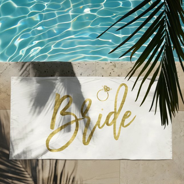 Bride With Ring Beach Towel Faux Gold Foil (Creator Uploaded)