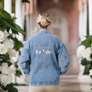 Bride with Single White Glittery Look Rose Denim Jacket