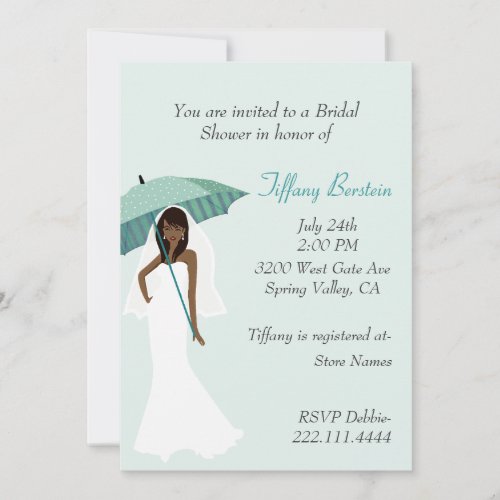 Bride with Teal Umbrella Bridal Shower Invitation
