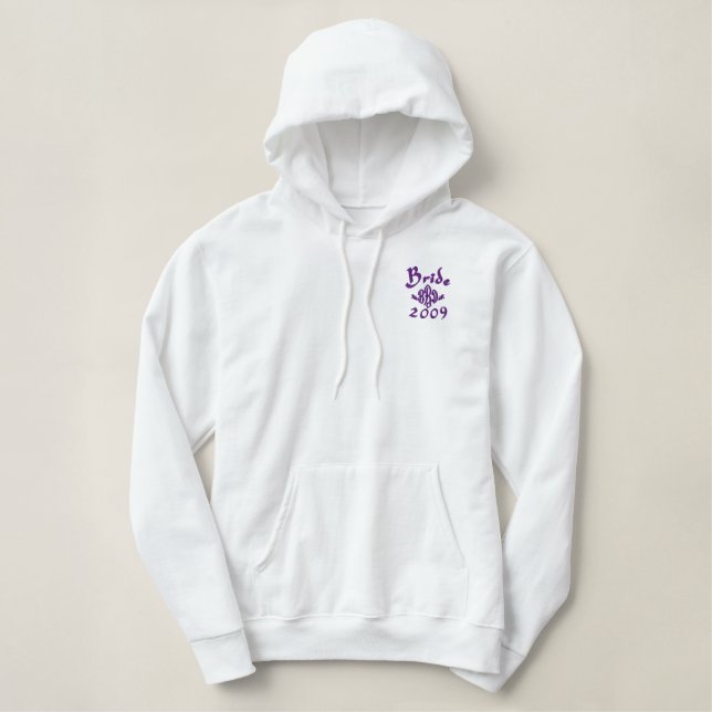 Bride With Your Initials change to current year Embroidered Hoodie (Design Front)