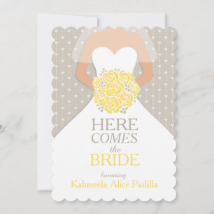 Bride yellow bouquet graphic bridal shower invite
