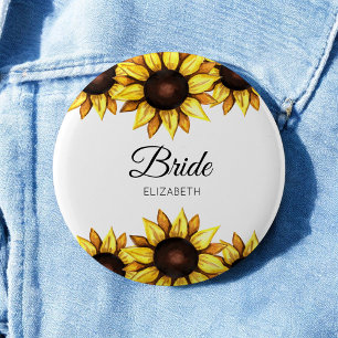 Bride Yellow Sunflower White Wedding Button