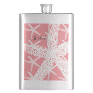 Bridemaid Gift Favor Starfish Pattern Salmon Pink  Flask