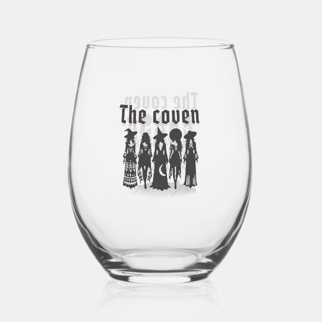 bridemaids coven bachelorette party stemless wine glass (Front)