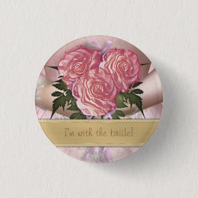 Brides Bouquet (pink) Custom Wedding Pinback Button (Front)