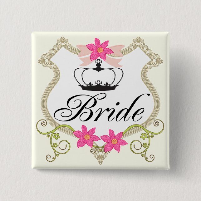 Brides Bows, Flowers  and Tiaras Wedding Badges Pinback Button (Front)