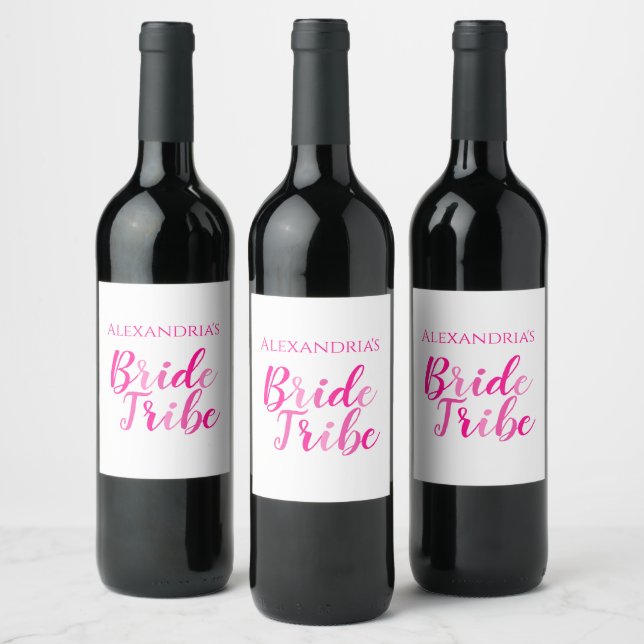 Bride's Bride Tribe Hot Pink Bachelorette Party Wine Label (Bottles)