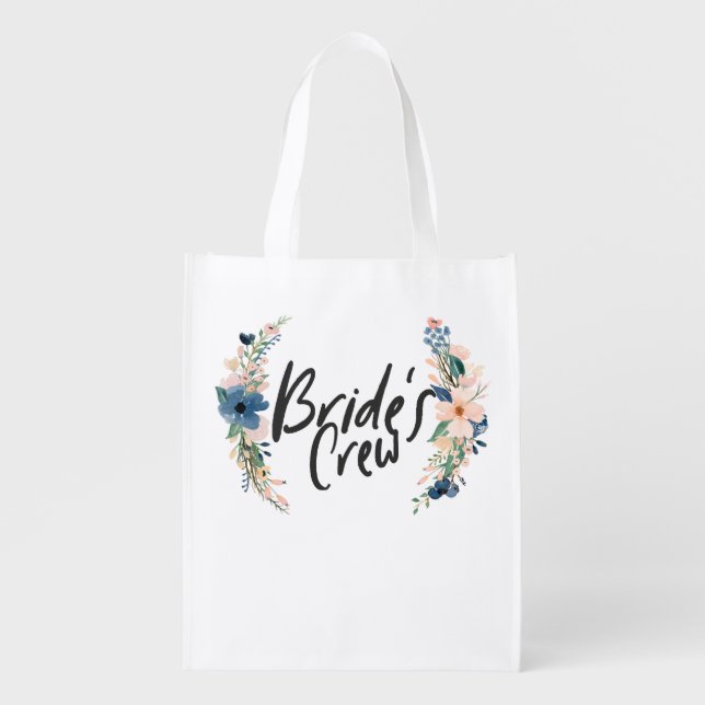 Bride's crew - Floral black Grocery Bag (Front)