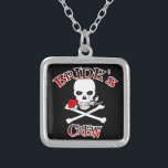 Bride's Crew Silver Plated Necklace<br><div class="desc">Avast, ye lubbers! Shiver me timbers! What else would you wear to a pirate wedding ...  A bewitchin' female jolly roger holdin' a pretty red rose in her delicate teeth. Be ye a maid of honor or a bridesmaid or any other shipmates of the Bride's jolly Crew Savvy?</div>