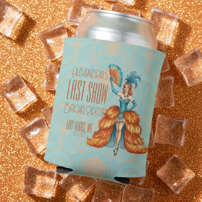 Bride's Final Show Art Deco Showgirl Bachelorette Can Cooler (Celebrate your Bride-to-be's final act with this Bride's Final Show Art Deco Showgirl Bachelorette!)
