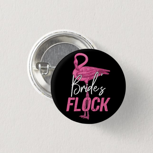 Bride's Flock, Flamingo Bridesmaid Bridal Party Button (Front & Back)