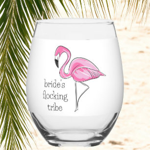 Bride's Flocking Tribe   Flamingo Bachelorette  Stemless Wine Glass