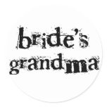 Bride's Grandma Black Text Classic Round Sticker