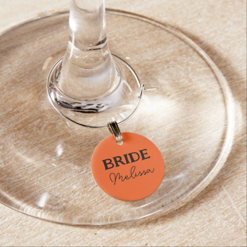 Brides Halloween Party Orange Name  Wine Charm