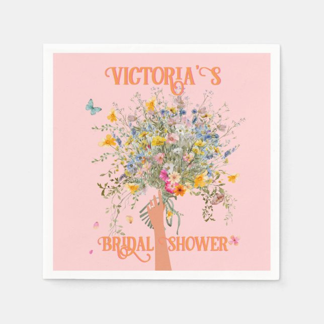 Bride's Huge Wildflower Bouquet Bridal Shower Napkins (Front)