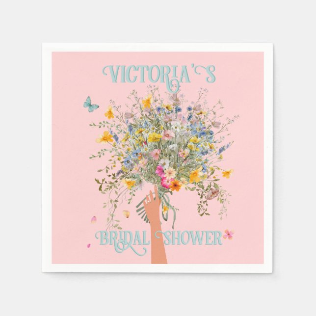 Bride's Huge Wildflower Bouquet Bridal Shower Napkins (Front)