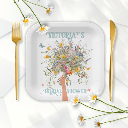 Brides Huge Wildflower Bouquet Bridal Shower Paper Plates