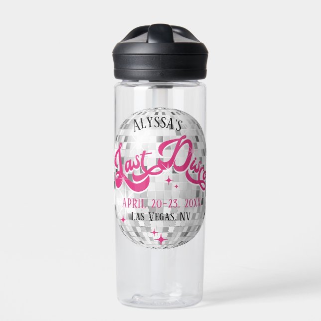Bride's Last Disco Bachelorette Party Favor Gift Water Bottle (Front)