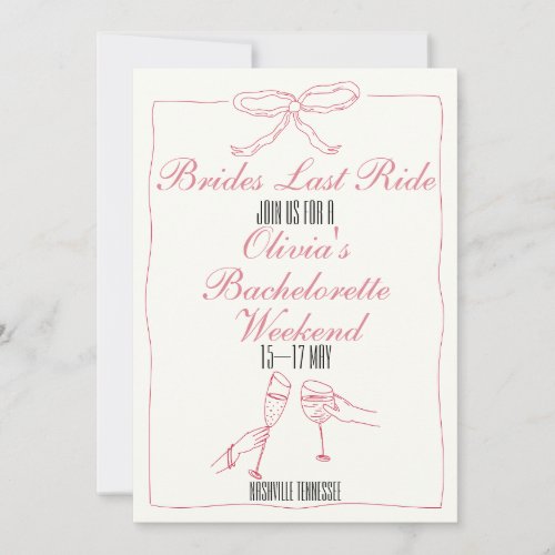 Brides Last Ride Bachelorette Weekend Itinerary Invitation