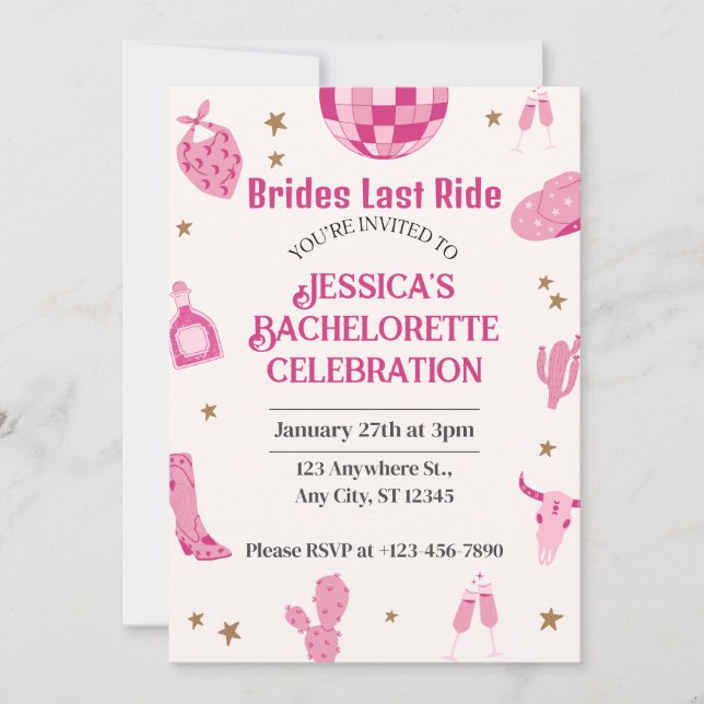 Brides Last Ride Bachelorette Weekend Itinerary Invitation (Front)